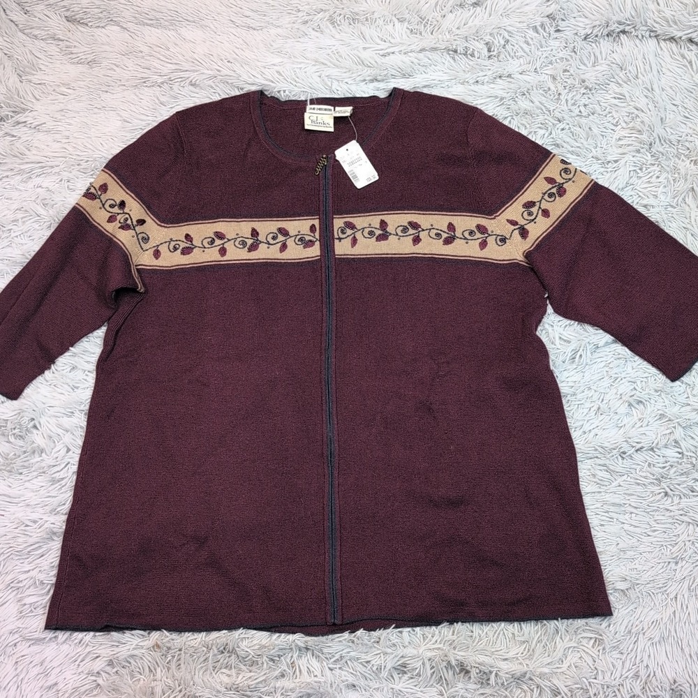 CJ Banks Sweater Womens 1X Cardigan Zip Up Casual Comfort Preppy Embroidery New